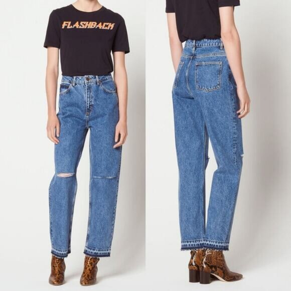 SANDRO Straight Cut High Waisted Jean Size 24 Raw Cut Off Hem - Picture 1 of 9